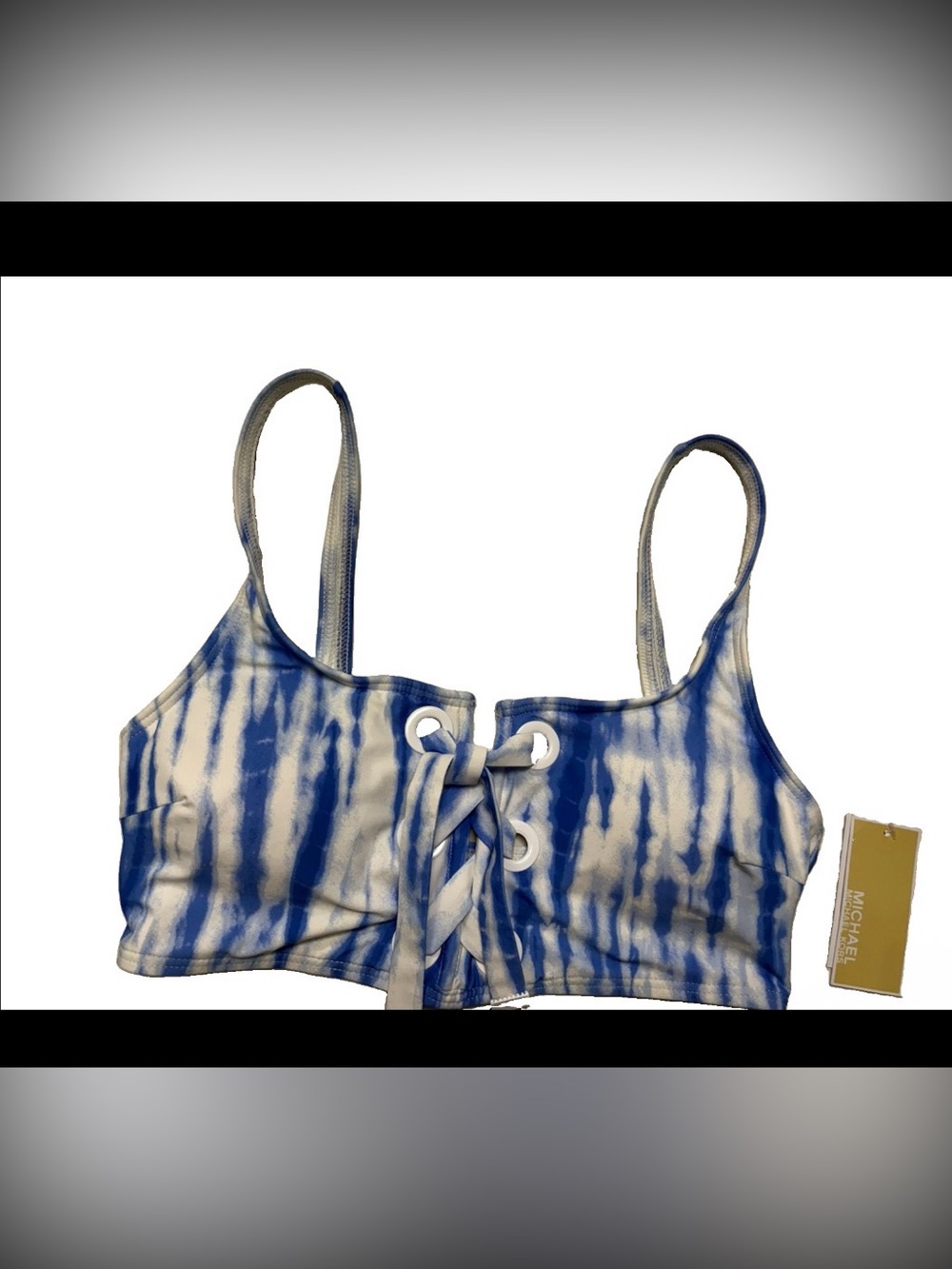 Michael Kors Blue and White Tie-Dye Lace-Up Bikini Top
